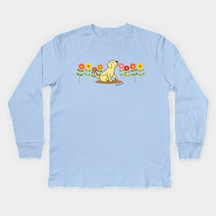 Yellow Labrador and Flowers Kids Long Sleeve T-Shirt